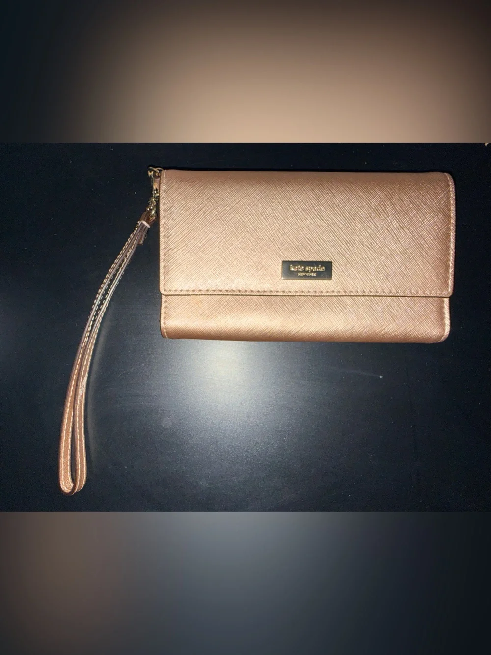Kate Spade Metallic Rose Gold Leather Wristlet Wallet